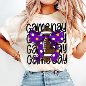 Game Day Coquette Football png Coquette bow png Hand drawn Football png Digital Download Sublimation Purple and Gold Sports Png