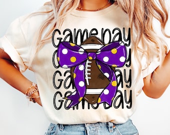 Game Day Coquette Football png Coquette bow png Hand drawn Football png Digital Download Sublimation Purple and Gold Sports Png