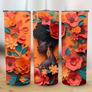 3D Black Woman tumbler wrap African American Skinny Tumbler Wrap Png Tumbler Sublimation Afro Queen Melanin, Pretty, Affrimation, colorful image 7