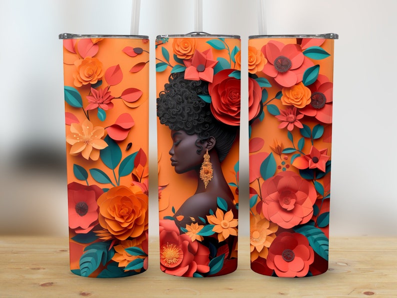 3D Black Woman tumbler wrap African American Skinny Tumbler Wrap Png Tumbler Sublimation Afro Queen Melanin, Pretty, Affrimation, colorful image 7