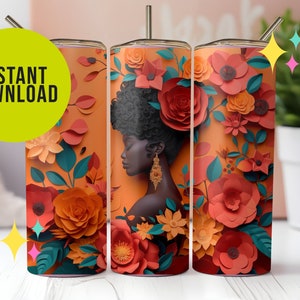 3D Black Woman tumbler wrap African American Skinny Tumbler Wrap Png Tumbler Sublimation Afro Queen Melanin, Pretty, Affrimation, colorful image 2