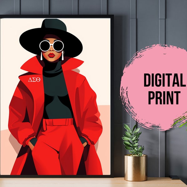 Delta Sigma Theta Sorority Inspo Wall Art, Printable, Instant Download, African American Art, Black Art, Woman, Lady in Red, Soror Gift