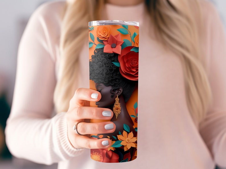 3D Black Woman tumbler wrap African American Skinny Tumbler Wrap Png Tumbler Sublimation Afro Queen Melanin, Pretty, Affrimation, colorful image 5