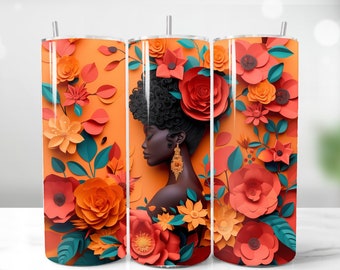 3D Black Woman tumbler wrap African American Skinny Tumbler Wrap Png Tumbler Sublimation Afro Queen Melanin, Pretty, Affrimation, colorful