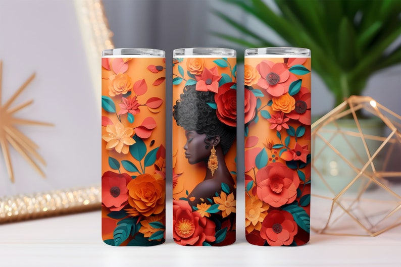 3D Black Woman tumbler wrap African American Skinny Tumbler Wrap Png Tumbler Sublimation Afro Queen Melanin, Pretty, Affrimation, colorful image 3