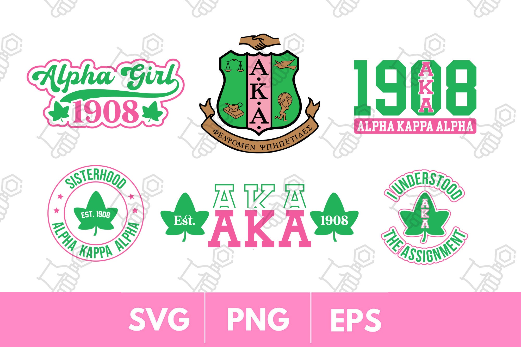 Alpha Kappa Alpha Sorority Clipart SVG Digital Cut AKA Cricut png Eps Pink Green 1908 Logo Bundle Pack Gift Ivy Divine Nine Etsy