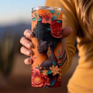 3D Black Woman tumbler wrap African American Skinny Tumbler Wrap Png Tumbler Sublimation Afro Queen Melanin, Pretty, Affrimation, colorful image 8
