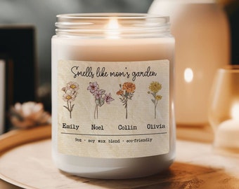 Custom Mother's Day Soy Candle, Birth Month Gift To Mama, Mom Gift from Kids Personalized 9oz Candle for Best Mommy Smells Like Mom's Garden