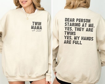 Funny Custom Twin Mom Sweatshirt, Twin Announcement Sweater, Gift to Twin Mama, Twin Reveal Crewneck, Est Mother of Twins Pullover