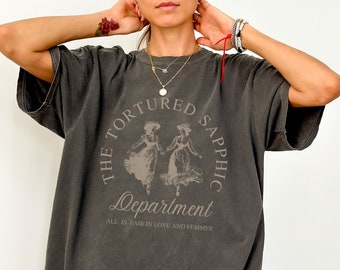 The Tortured Sapphic Department Comfort Colors Shirt, Subtle Lesbian Pride Shirt, Funny Lesbian Coded Tee, Gifts for Lesbian, LGBTQ Rainbow