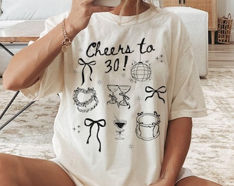 30th Birthday Shirt Coquette Cheers To 30 Comfort Colors T-Shirt Birth Year Tee Matching Party Outfit Born In 1995 Black Bow Party Tee