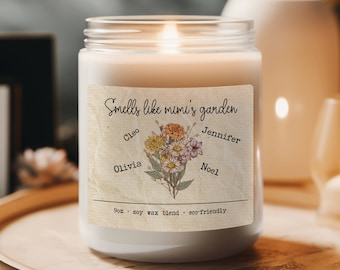 Grandma's Garden Birth Flower Personalized Gift, Mother's Day 9oz Soy Candle for Mimi, Custom Family Candle Gift, Smells Like Mimi's Garden