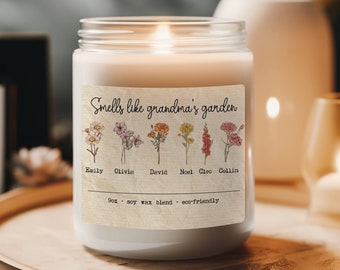 Grandma's Garden Birth Flower Personalized Gift, Mother's Day 9oz Soy Candle for Mimi, Custom Family Candle Gift, Smells Like Mimi's Garden