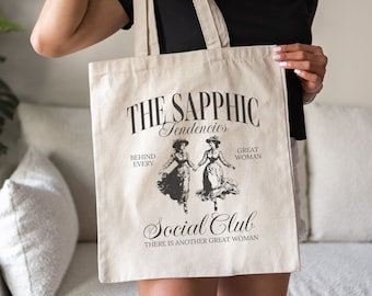 The Sapphic Tendencies Social Club Tote Bag, Lesbian Feminist Tote, Subtle Lesbian, Aesthetic Lesbian Tote, LGBTQ Tote, Gift for Lesbians