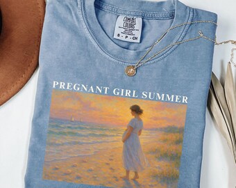 Summer Pregnancy Announcement Shirt, Pregnant Girl Summer Comfort Colors Shirt, Beach Pregnancy Tee, Pregnancy Reveal Tee, Baby Shower Gift