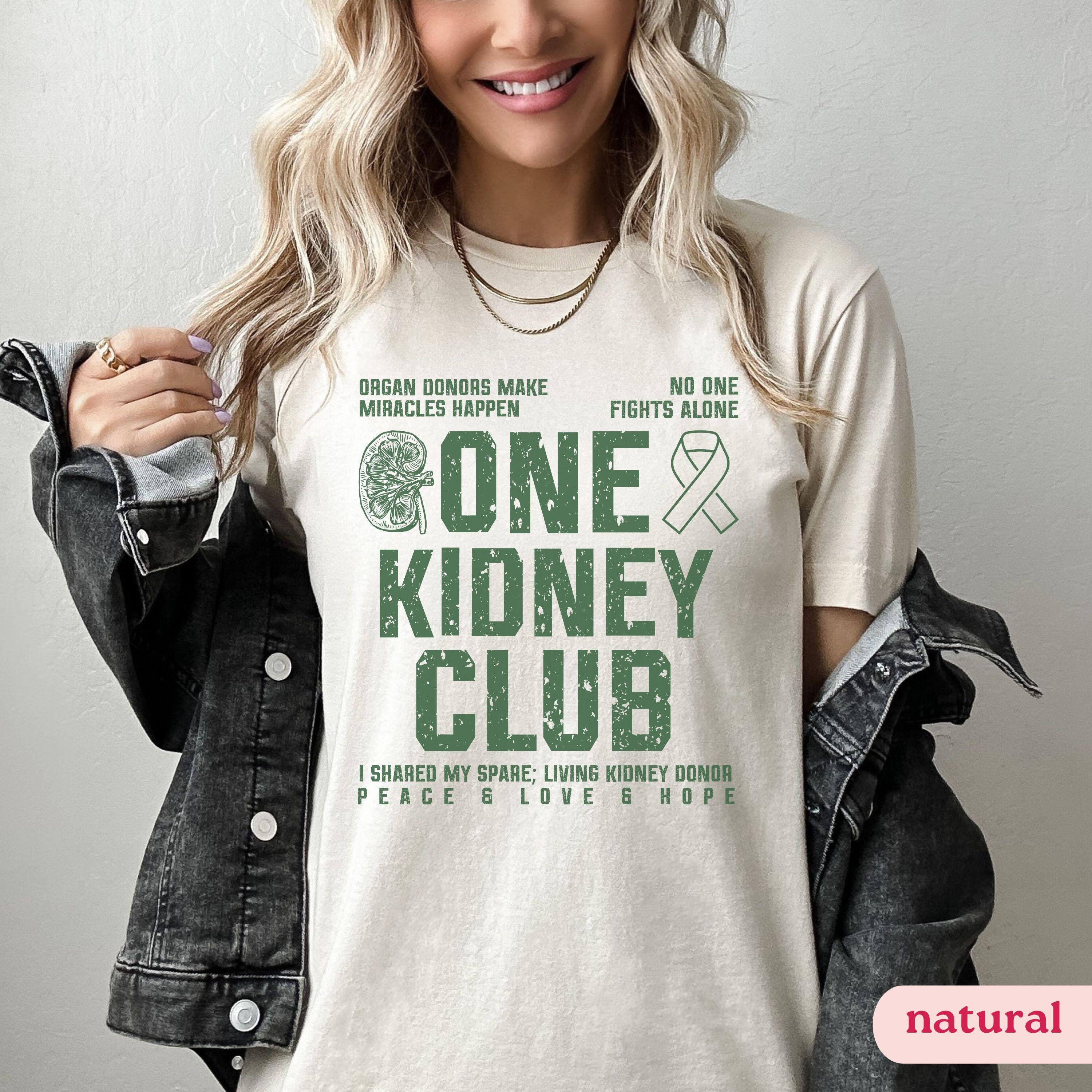 One Kidney Club Shirt, Kidney Transplant Surgery Awareness Gift, Personalized Kidney Donor T-Shirt, Green Ribbon Tee, No One Fights Alone