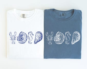 Sea Shirt Comfort Colors Sea Shell Shirt, Coastal Aesthetic Tee, Lobster Mermaidcore Tshirt, Coastal Summer Shirt, Preppy Beach T-Shirt