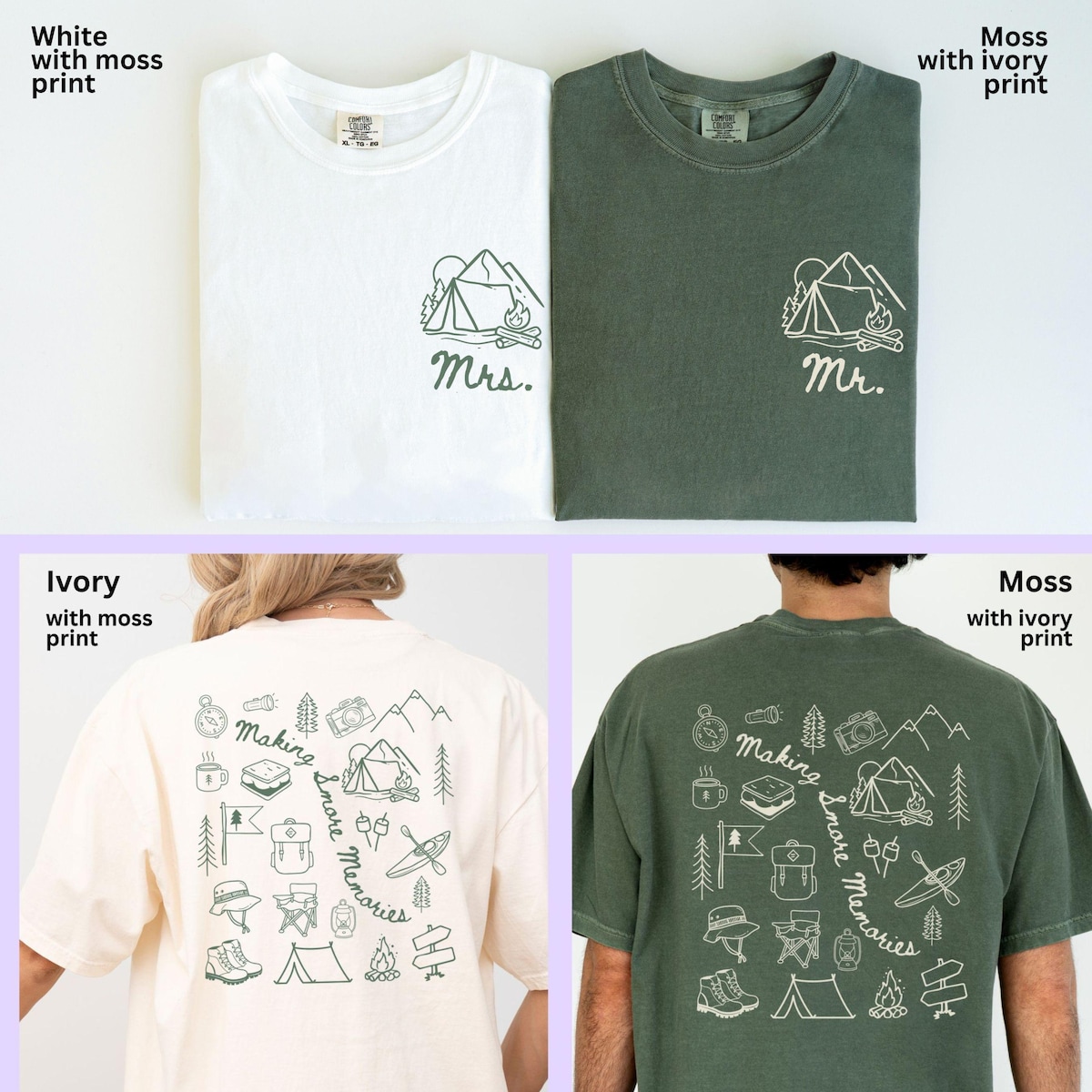Mr and Mrs Camp Honeymoon Tshirt, Matching Camping Comfort Colors® Tee, Mountain Camping, Newlywed Lake Honeymoon Shirts, Just Married Gifts - Etsy