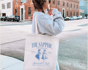 The Sapphic Tendencies Social Club Tote Bag, Lesbian Feminist Tote, Subtle Lesbian, Aesthetic Lesbian Tote, LGBTQ Tote, Gift for Lesbians