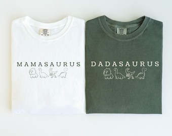 MamaSaurus DadaSaurus Tees, Dinosaur Birthday Shirt Mommy and Me Shirts Dinosaur Custom Three Rex Tee 3 Rex Birthday Girl Boy Birthday Shirt