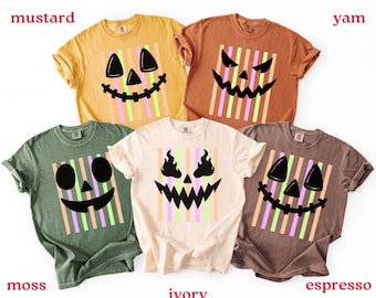 Comfort Colors Pumpkin Face Shirt, Group Halloween Shirt, Retro Jack O Lantern Tee, Spooky Season Shirt, Family Halloween Party Shirts