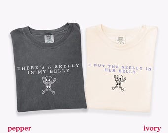 Halloween Pregnancy Announcement Shirt, Matchinhg Fall Baby Reveal Comfort Colors Tee, There's a Skelly In My Belly Tee, Funny Pregnancy Tee