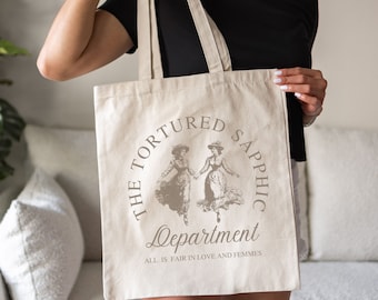 The Tortured Sapphic Department Tote Bag, Lesbian Feminist Tote, Subtle Lesbian, Aesthetic Lesbian Tote, LGBTQ Tote, Gift for Lesbians