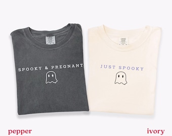 Halloween Pregnancy Announcement Shirt, Matchinhg Fall Baby Reveal Comfort Colors Tees, Spooky & Pregnant Shirt, Funny Pregnancy Tshirt