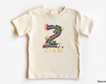 Personalized Boys Transportation Birthday Shirt, Any Number Vehicle Birthday Tee, Custom Name Boys Birthday Shirts, Birthday Boys Gift