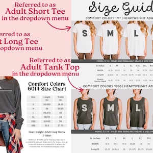 Peut inclure: Guide des tailles pour les t-shirts et d&eacute;bardeurs adultes Comfort Colors. Comprend des mesures en centim&egrave;tres pour diff&eacute;rentes tailles de manches courtes, longues et d&eacute;bardeurs. Des mod&egrave;les sont pr&eacute;sent&eacute;s.