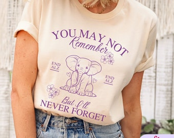 Alzheimer's Awareness Month Elephant Shirt, Fight Dementia T-Shirt, Forget Me Not Gift, Purple Ribbon, Alzheimers Fighter Remembrance Shirt