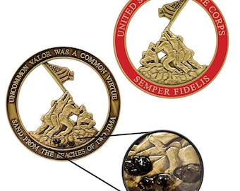 Iwo Jima Challenge Coin with Sands of Iwo Jima - 2" Diameter