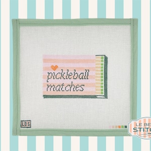 Pickleball Matches Matchbox Needlepoint Canvas, Stripped light pink and peach, 18 mesh hand-painted, 4.5 by 3 inches