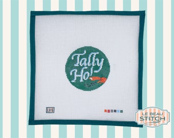 Tally Ho Fox Hunting Needlepoint Canvas Ornament, 18 mesh hand-painted, 4 by 4 inches