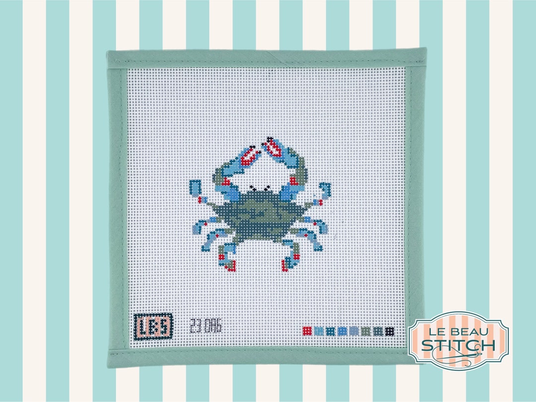 Chesapeake Bay Maryland Blue Crab Ornament Needlepoint Canvas, Hand
