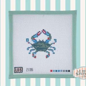 Chesapeake Bay Maryland Blue Crab Ornament Needlepoint Canvas, hand-painted, 13 mesh, 4 inches by 4 inches