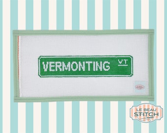 Vermonting VT Needlepoint Canvas, hand-painted 13 mesh, 8.25 by 2 inches