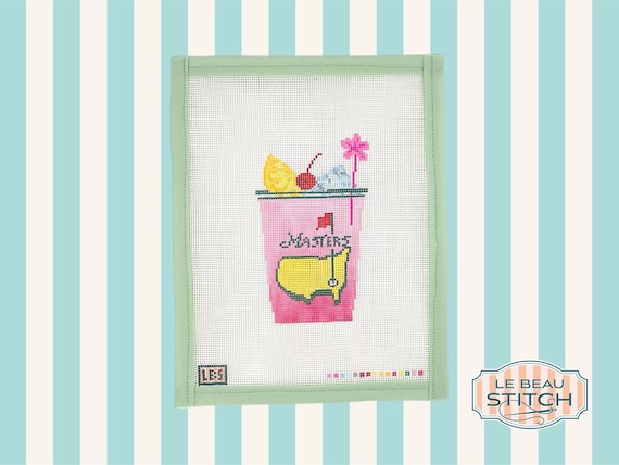 The Azalea Golf Cocktail Needlepoint Canvas, 18-mesh hand-painted, 3 inches by 5 inches