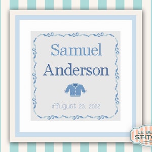 Baby Sweater Birth Announcement Counted Cross Stitch Pattern