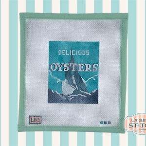 Vintage Oyster Can Needlepoint Canvas, Maryland Chesapeake Bay Delicious Oysters, hand-painted 13 mesh, 4 by 5 inches