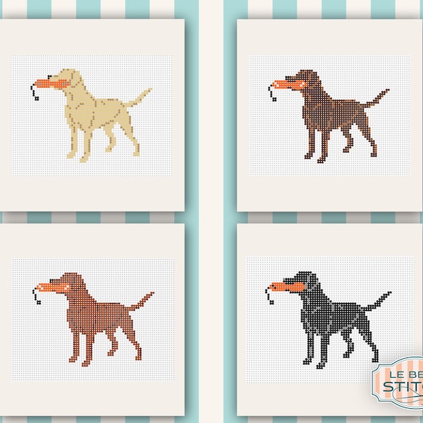 Labrador retriever hund och stötfångare nålspetsad canvas, svart, choklad, gul och röd, 13 mesh, 4,4 tum x 3,4 tum