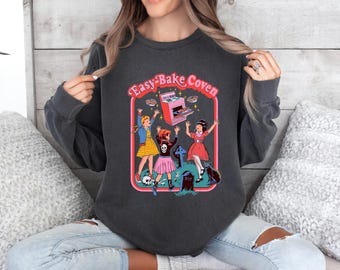 Easy Bake Coven 90s Horror Movie Sweatshirt | Retro Comfort Halloween Crewneck | Witchy Vibes Sweatshirt | Plus Size Halloween Gift