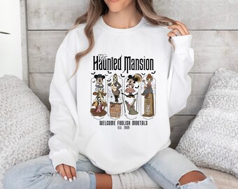 Mickey and Friends Haunted Mansion Halloween Sweatshirt, Disney Halloween Haunted Mansion Sweatshirt, Disneyland Halloween Ghosts Crewneck