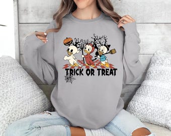 Retro Huey Dewey Louie Halloween Sweatshirt, Disneyland Halloween Party Shirt, Trick or Treat Spooky Season, Ducktales Disney Sweatshirt