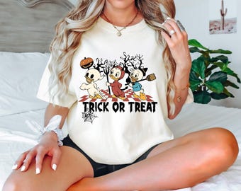 Retro Huey Dewey Louie Halloween Shirt, Comfort Colors Trick Or Treat Disney Tee, DuckTales Disneyland Halloween Party Shirt, Disney Costume