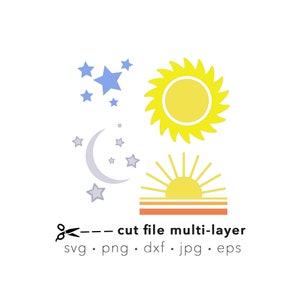 Celestial svg, Sonne Mond Sterne SVG Bundle, digitale Datei mit Ebenen, Vektorkunst, Silhouette schneide Datei, Cricut, Sublimation png, Laser dxf.