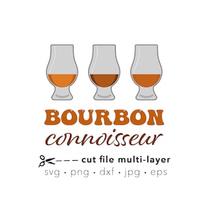 Bourbon glasses svg, bourbon Connoisseur, Glencairn glasses layered digital cut file for Silhouette or Cricut, laser dxf, sublimation png