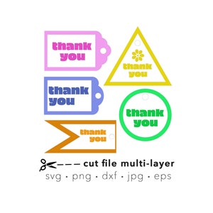 Lot d'étiquettes de remerciement SVG, étiquettes de remerciement svg, fichier de découpe numérique multicouche pour Silhouette ou Cricut, découpé au laser dxf, png, clipart, cadeau