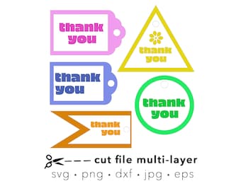 Grazie tag pacchetto SVG, grazie tag svg, file di taglio digitale multistrato per Silhouette o Cricut, dxf taglio laser, png, clipart, regalo