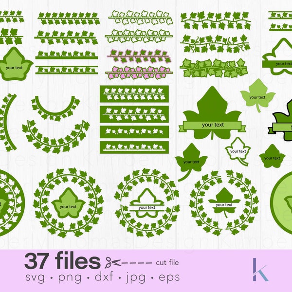 Ivy leaf Bundle SVG, Ivy leaves svg, Pink and green sorority png, Silhouette file Cricut design, Laser cut file, sublimation, Ivy png, greek